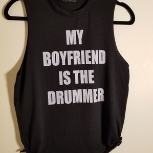 Black sleeveless graphic tee